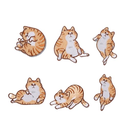 6 PCs Auf/Eisen Auf Flecken Cartoon Katzen Bestickte Flecken Nähflecken Applikationsflecken Für Die Beuteldekoration von PLCPDM