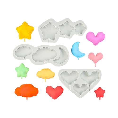 Fondant Schokoladenform Herzstern Wolken Silikonform Mousses Kuchen Dekoration Werkzeug Kerze Seife Leicht Zum Reinigen Von Schokoladenform Nicht Stick Backwerkzeug Leicht Zum Reinigen von PLCPDM