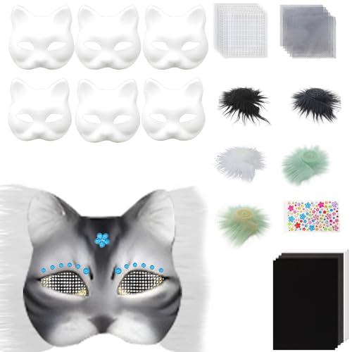 PLCPDM Blanko-Katzen für Damen, Herren, Maskerade, Halloween, Cosplay, handbemalt, Tier-Set von PLCPDM
