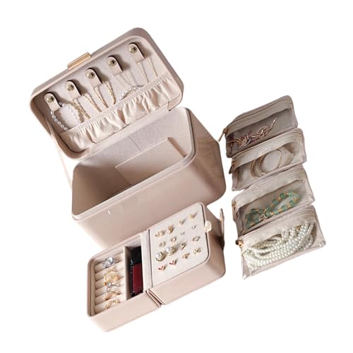 PLCPDM Modische Schmuckschatulle aus PU-Leder mit Futter, tragbarer Zubehör-Organizer für Damenringe, Armbänder, Geschäftsreisen, Schmucketui, kompakt PLCPDM Modische Schmuckschatulle aus PU-Leder mit Futter, tragbarer Zubehör-Organizer für Damenringe, Armbänder, Geschäftsreisen, Schmucketui, kompakt von PLCPDM