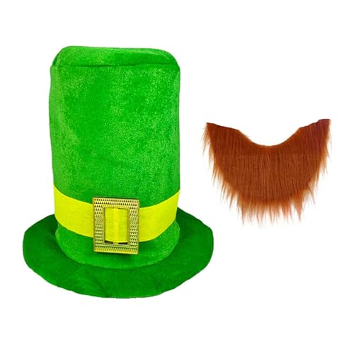 PLCPDM Stabile farbige Materialien, Patricking Day-Kostüme, Mode-Accessoire mit traditionellem grünem Oberteil, Hut und Bart-Design von PLCPDM