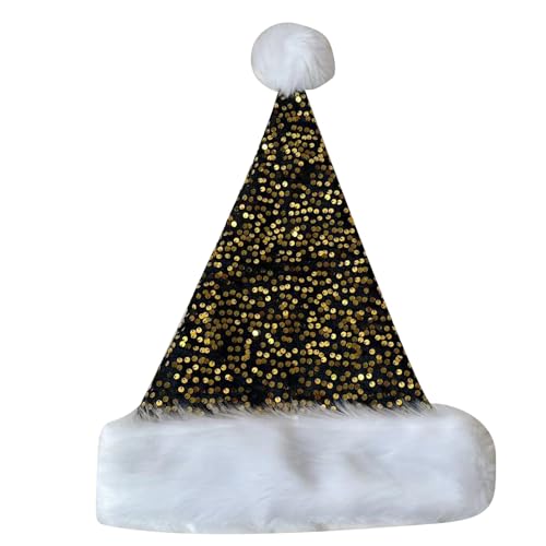 PLCPDM Warme Weihnachtsmannmütze, glitzernde Pailletten, dicker Plüsch, für Feiertage, Weihnachten, Neujahr, Symbolkappen mit weißer Krempe PLCPDM Warme Weihnachtsmannmütze, glitzernde Pailletten, dicker Plüsch, für Feiertage, Weihnachten, Neujahr, Symbolkappen mit weißer Krempe von PLCPDM