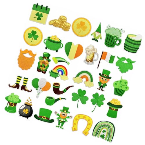 Patrick's Day bestickte Aufnäher zum Aufbügeln oder Aufnähen für Kleidung, Jacken, Rucksäcke, 32 Stück Patrick's Day bestickte Aufnäher zum Aufbügeln oder Aufnähen für Kleidung, Jacken, Rucksäcke, 32 Stück von PLCPDM