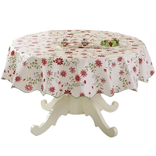 Strapazierfähige, runde PVC-Tischdecke mit Blumen-Design, ölbeständig und wasserabweisend, für Esstische, sichere Passform von PLCPDM
