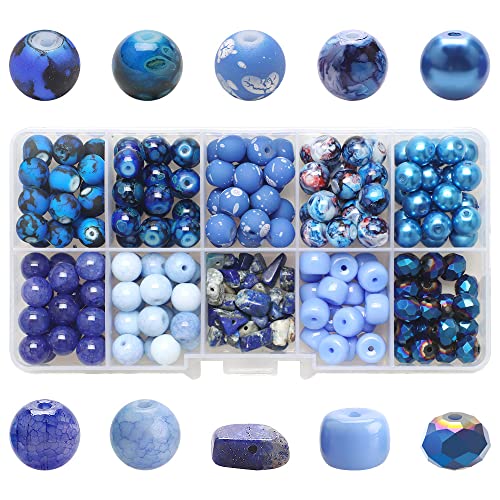 PLCatis Glasperlen 200 Stück Crackle Perlen Dunkelblau Crackle Glasperlen Edelstein Perlen Bunte Basteln Perlen mit Löchern für Armband Halsketten Schmuckherstellung und DIY Handwerk von PLCatis