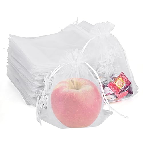 PLECUPE 100 Stück Organzasäckchen 20x30 cm, Organzabeutel Tunnelzug Hochzeit Säckchen, Schmuckbeutel Drawstring Säckchen Beutel für Weihnachten Geschenke Schmuckaufbewahrung Verpacken - Weiß von PLECUPE