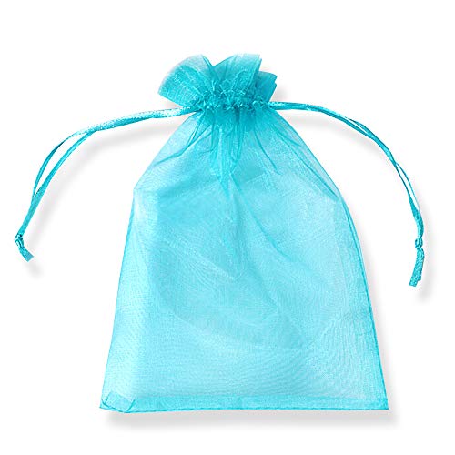 PLECUPE 100 Stück Organzasäckchen,Organzabeutel 13x18cm,Tunnelzug Organzasäckchen Süßigkeiten Beutel Saeckchen Geschenk, Hochzeit Säckchen Party Festival Beutel Bonbonsbeutel Candy Bags-Blau#2 von PLECUPE