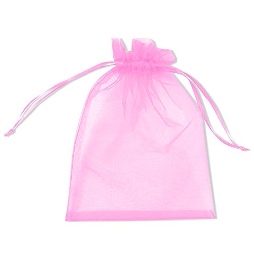 PLECUPE 100 Stück Organzasäckchen 10x15 cm, Organzabeutel Durchsichtig Tunnelzug, Weihnachten Geschenkbeutel, Schmuckbeutel, Hochzeit Säckchen Party Festival Beutel Bonbonsbeutel - Rosa von PLECUPE