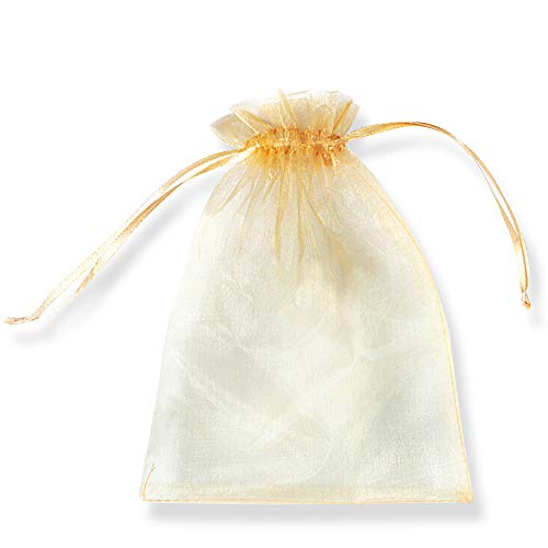 PLECUPE 100 Stück Organzasäckchen 25x35 cm, Organzabeutel Tunnelzug Hochzeit Säckchen, Schmuckbeutel Säckchen Geschenkbeutel für Weihnachten Geschenke Schmuckaufbewahrung Verpacken - Gold von PLECUPE