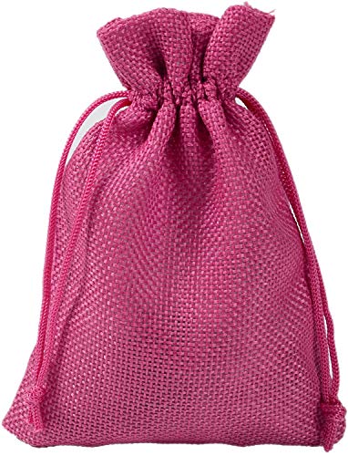 PLECUPE 10 Stück Jutesäckchen, Jutebeutel 20x30 cm, Geschenktüten, Natur Jutesäckchen Leinen Säckchen für Hochzeit Geschenktüte, Leinen Tunnelzug Säckchen Weihnachte Party Beutel, Rose Rot von PLECUPE