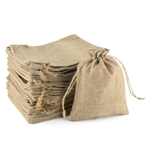 PLECUPE 30 Stück Jutebeutel, 20 x30cm Stoffbeutel mit Kordelzug aus Hanfseil, Jutesäckchen, Säckchen zum Befüllen, Lavendelsäckchen, Jutesack für Dekoration, Partys, Hochzeiten (Primärfarbe) von PLECUPE