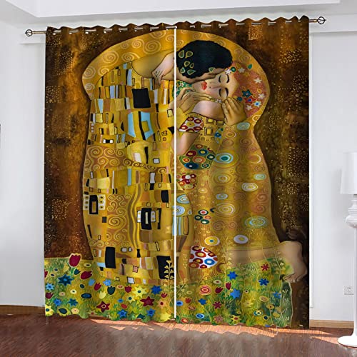 PLEETS Gardinen Klimt-Kuss Verdunkelungsvorhang 3D Druck Vorhänge Polyester Gardine für Schlafzimmer Kinderzimmer Wohnzimmer Dekoration 2 x B110 x H215 cm von PLEETS