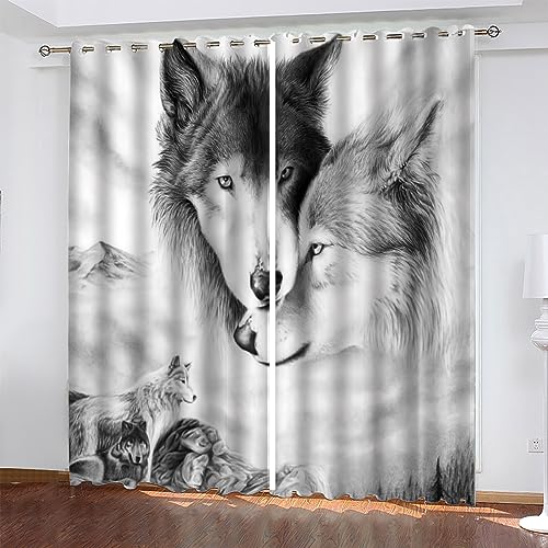 PLEETS Gardinen Tier Wolf Verdunkelungsvorhang 3D Druck Vorhänge Polyester Gardine für Schlafzimmer Kinderzimmer Wohnzimmer Dekoration 2 x B110 x H215 cm von PLEETS