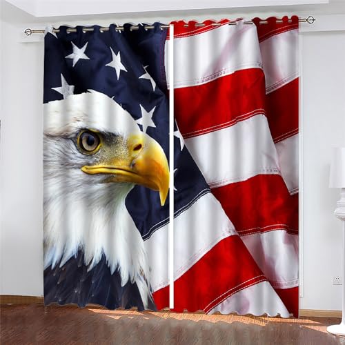 PLEETS Gardinen Weißkopfseeadler und Flaggenmuster Verdunkelungsvorhang 3D Druck Vorhänge Polyester Gardine für Schlafzimmer Kinderzimmer Wohnzimmer Dekoration 2 x B110 x H215 cm PLEETS Gardinen Weißkopfseeadler und Flaggenmuster Verdunkelungsvorhang 3D Druck Vorhänge Polyester Gardine für Schlafzimmer Kinderzimmer Wohnzimmer Dekoration 2 x B110 x H215 cm von PLEETS