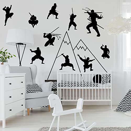 PLIFREAT 10 Stück Samurai Ninja Wandtattoo Jungenzimmer Großes Format Kung Fu Wandaufkleber Kühl Karate Wandsticker für Kinderzimmer Teens Schlafzimmer Taekwondo Schule Dekoration von PLIGREAT