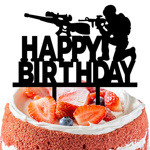 PLIFREAT Alles Gute zum Geburtstag Kuchen Topper Tortenaufsatz Zum Geburtstag Schwarzer Acryl Happy Birthday Kuchenaufsatz Mit Shooting Gun Soldier Gaming Party Kuchen Dekoration Für Jungen PLIFREAT Alles Gute zum Geburtstag Kuchen Topper Tortenaufsatz Zum Geburtstag Schwarzer Acryl Happy Birthday Kuchenaufsatz Mit Shooting Gun Soldier Gaming Party Kuchen Dekoration Für Jungen von PLIGREAT