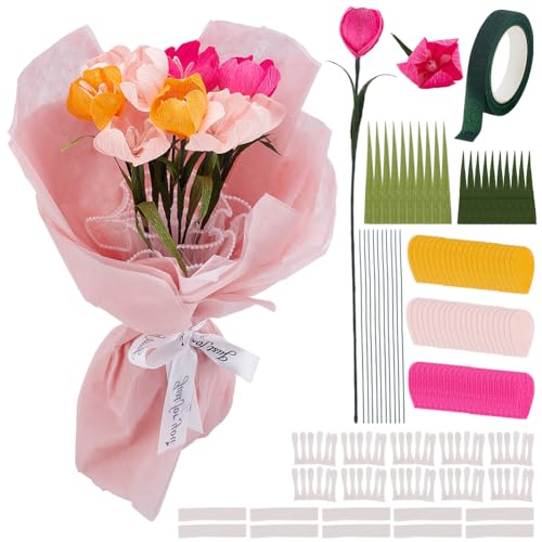 PLIGREAT 10 Set Krepppapier Tulpenherstellungsset DIY vorgeschnittenes Blumenkrepppapier mit Anleitung Buntes Seidenpapier Blumenstiel Draht Grüne Blumenbänder für Anfänger Geburtstagsfeier Dekor PLIGREAT 10 Set Krepppapier Tulpenherstellungsset DIY vorgeschnittenes Blumenkrepppapier mit Anleitung Buntes Seidenpapier Blumenstiel Draht Grüne Blumenbänder für Anfänger Geburtstagsfeier Dekor von PLIGREAT