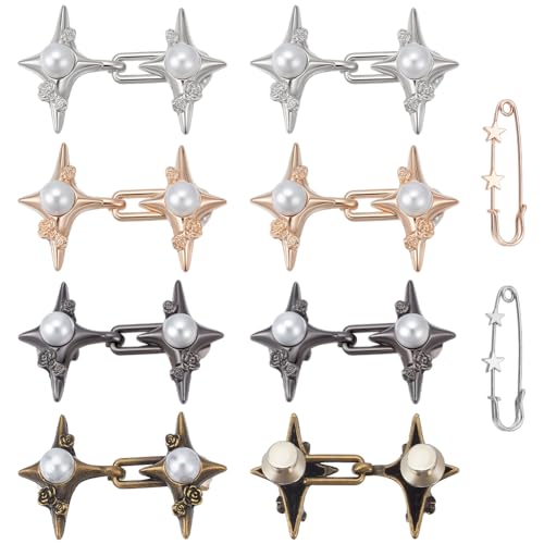 PLIGREAT 10 Set Perlenstern-Hosen-Taillenstrumpf, verstellbare Sternknöpfe, Nadeln, goldfarben, silberfarben, Metall-Taillenbrosche für Damen, lose Jeans, Hosen, kein Nähen, Dekorationszubehör PLIGREAT 10 Set Perlenstern-Hosen-Taillenstrumpf, verstellbare Sternknöpfe, Nadeln, goldfarben, silberfarben, Metall-Taillenbrosche für Damen, lose Jeans, Hosen, kein Nähen, Dekorationszubehör von PLIGREAT