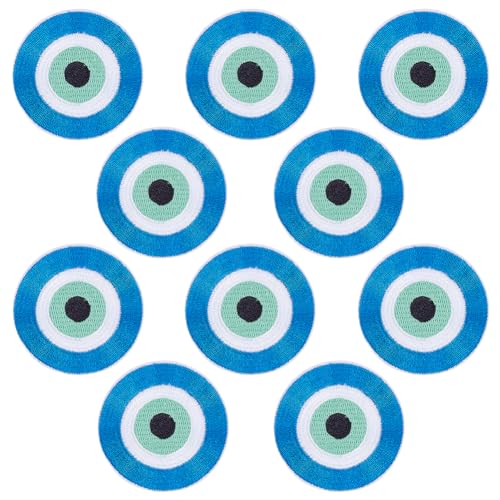 PLIGREAT 10 Stück Evil Eye bestickte Bügelflecken Runde Augen Applikation Patch Blaue Augen Reparatur Patches Lustige Niedliche Bügeln/Aufnähen Patch für Kleidung Jeans Jacken DIY Zubehör von PLIGREAT