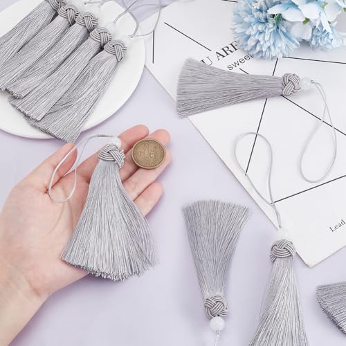 PLIGREAT 10 Stück Quaste 20cm Schlüssel Quaste Perlen Quasten Handwerk Grau Weiche Quaste für DIY Handwerk Zubehör Weihnachtsbaum Dekor Vorhang Home Decoration von PLIGREAT