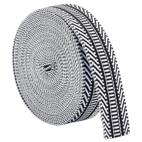 PLIGREAT 10 Yards Jacquard Baumwolle Gurtband Heavy Cotton Gurtband Schwarz Polyester Gurtband Riemen Tasche Griffe Tote Webband Stoff Gürtel für DIY Handwerk Herstellung von PLIGREAT