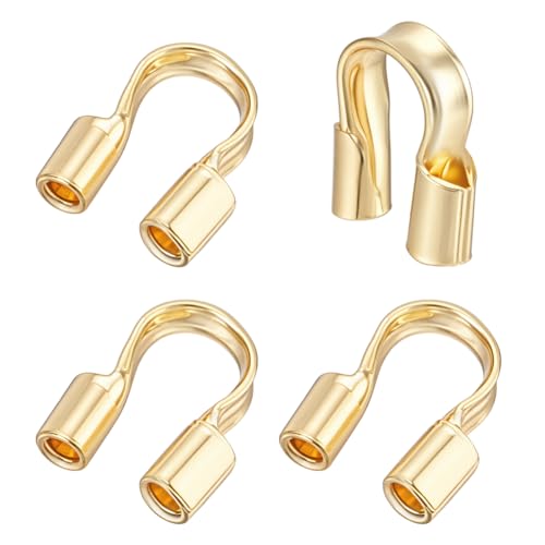 PLIGREAT 100 Stück 14 Karat vergoldeter Messingdraht-Guardian, U-förmiger Drahtschutz, Kabelschutz, Schlaufen, Fadenschutz für Halsketten, Ohrringe, Armbänder, DIY, Handwerk, Schmuckherstellung, Loch von PLIGREAT