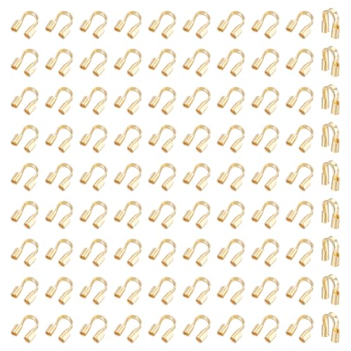PLIGREAT 100 Stück 14K Vergoldeter Messingdrahtschutz U Förmiger Drahtschutz Kabelschutzschlaufen Fadenschutz Für Halsketten Ohrringe Armbänder DIY Basteln Schmuckherstellung Loch 0.55mm von PLIGREAT