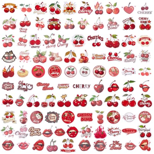 PLIGREAT 100 Stück Rote Kirschaufkleber Ästhetische Kirschaufkleber Obst Dekorationsaufkleber Für Laptop Wasserflasche Handy Nachttischaufkleber Koffer Skateboards Scrapbooking von PLIGREAT