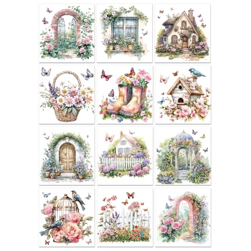 PLIGREAT 12 Blätter Vintage Floral Rub auf Transfer für Kunsthandwerk Gartenthema Möbel Transfer Aufkleber Vogel Schmetterling reiben auf Aufkleber für Holz Schublade Scrapbook Zuhause Dekorativ von PLIGREAT