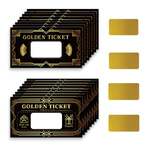PLIGREAT 120 Stück Goldene Ticket Rubbelkarten, Schwarz Blanko Geschenkgutscheine Rubbelkarten DIY Gutschein Tombola-Karten für Kleinunternehmen, Urlaub, Brautparty, Überraschungsoffenbarung PLIGREAT 120 Stück Goldene Ticket Rubbelkarten, Schwarz Blanko Geschenkgutscheine Rubbelkarten DIY Gutschein Tombola-Karten für Kleinunternehmen, Urlaub, Brautparty, Überraschungsoffenbarung von PLIGREAT