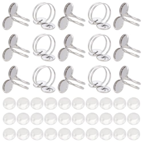 PLIGREAT 15 Stück Leere Fingerringbasen 12mm Edelstahl Flache Runde Pad Ring Beschläge Verstellbare Cabochon Basis Lünetten Tablett Einstellungen Für Die DIY Schmuckherstellung von PLIGREAT