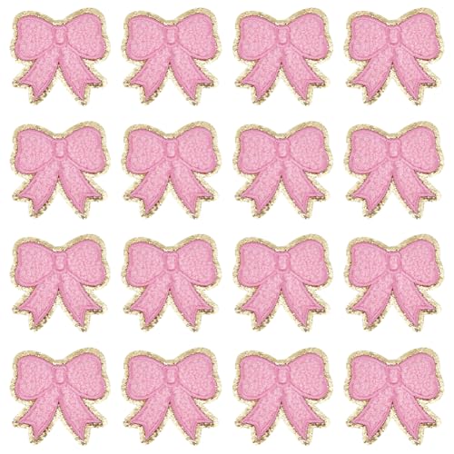 PLIGREAT 16 Stück rosa Schleife Chenille zum Aufbügeln auf Pailletten, goldene Kanten, Sweatshirt, Seitenschleife, niedliche DIY-Applikationen für Kleidung, Hoodies, Jeans, Jacken, Hüte, dekoratives PLIGREAT 16 Stück rosa Schleife Chenille zum Aufbügeln auf Pailletten, goldene Kanten, Sweatshirt, Seitenschleife, niedliche DIY-Applikationen für Kleidung, Hoodies, Jeans, Jacken, Hüte, dekoratives von PLIGREAT