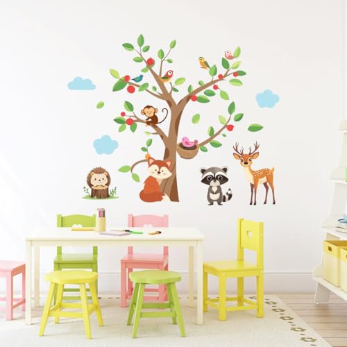 PLIGREAT 2 Blätter Aquarell Dschungel Tier Wandtattoo Cartoon Affe Fuchs Bäume Wandaufkleber für Kinder Schlafzimmer Wohnzimmer Schrank Kinderzimmer Dekoration DIY Kreative Wandkunst Dekor PLIGREAT 2 Blätter Aquarell Dschungel Tier Wandtattoo Cartoon Affe Fuchs Bäume Wandaufkleber für Kinder Schlafzimmer Wohnzimmer Schrank Kinderzimmer Dekoration DIY Kreative Wandkunst Dekor von PLIGREAT