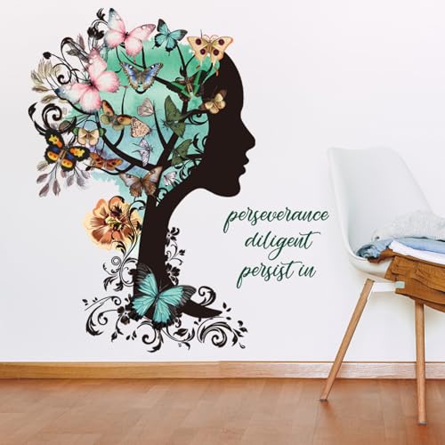 PLIGREAT 2 Blätter Baum Schmetterling Wandtattoos Inspirierendes Zitat Wandaufkleber Abnehmbare Peel and Stick Wanddekoration Vinyl Wandkunst Dekor für Schlafzimmer Wohnzimmer von PLIGREAT