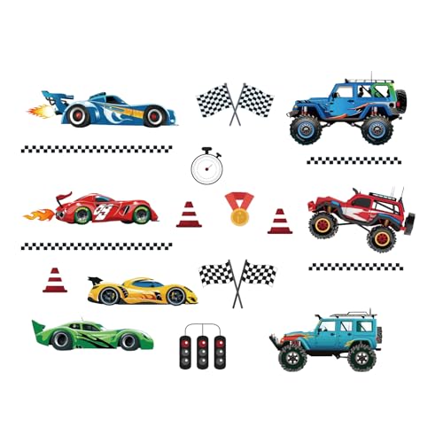 PLIGREAT 2 Blätter Bunte Rennwagen Wandtattoo Peel and Stick DIY Coole Offroad-Fahrzeuge Thema Wandaufkleber für Jungen Schlafzimmer Kinderzimmer Wanddekoration Zuhause Dekorativ PLIGREAT 2 Blätter Bunte Rennwagen Wandtattoo Peel and Stick DIY Coole Offroad-Fahrzeuge Thema Wandaufkleber für Jungen Schlafzimmer Kinderzimmer Wanddekoration Zuhause Dekorativ von PLIGREAT