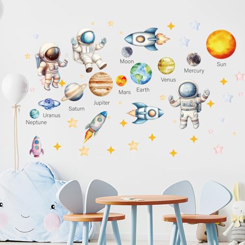 PLIGREAT 2 Blätter Buntes Sonnensystem Planet Wandaufkleber Astronaut Abnehmbare Vinyl-Wandtattoos für Kinder Schlafzimmer Lesezimmer Kindergarten Schule Klassenzimmer Wand DIY Dekorative Aufkleber PLIGREAT 2 Blätter Buntes Sonnensystem Planet Wandaufkleber Astronaut Abnehmbare Vinyl-Wandtattoos für Kinder Schlafzimmer Lesezimmer Kindergarten Schule Klassenzimmer Wand DIY Dekorative Aufkleber von PLIGREAT