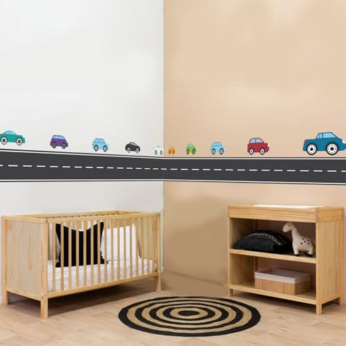 PLIGREAT 2 Blätter Grenze Straße Wand Aufkleber, bunte Fahrzeug Vinyl Wandtattoos schwarze Straße Peel und Stick Kunst Dekor für Kinderzimmer Schlafzimmer Wohnzimmer Spielzimmer Zuhause von PLIGREAT