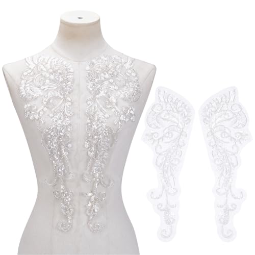 PLIGREAT 2 Paar 3D Pailletten Spitzenapplikationen Weiße Perlenstickerei Spitzenaufnäher Kragenaufnäher Schmetterling Bestickt Aufnäher Applikation Aufnäher Für Hochzeit Brautkleid Kleidung Dekor von PLIGREAT