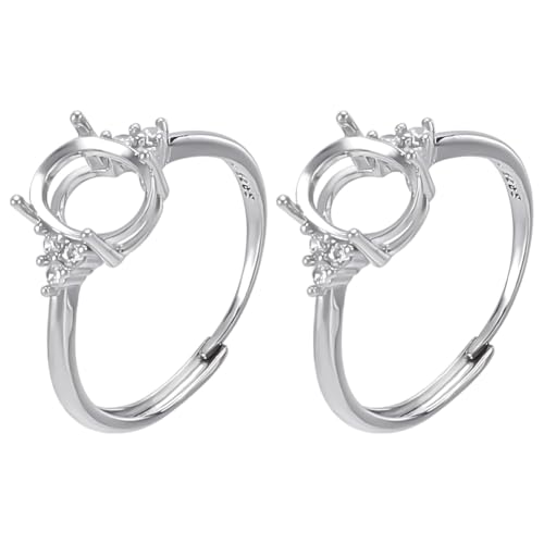 PLIGREAT 2 Stück 925 Sterling Silber Krallenring Rohlinge Verstellbare Ringbasen Mit 4 Zinke Für Die Montage Unregelmäßiger Ovaler Rohlinge Für Fingerringe Edelsteinfassung DIY Schmuckherstellung von PLIGREAT