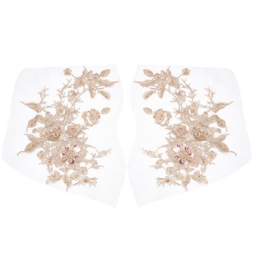 PLIGREAT 2 Stück Spitzenperlen Blumenstoff Applikation 3D Flicken Aus Besticktem Stoff Mit Blumenmuster Und Perlen Zum Aufnähen von Patches Und Applikationen Für DIY Hochzeitskleider Brautkleider von PLIGREAT