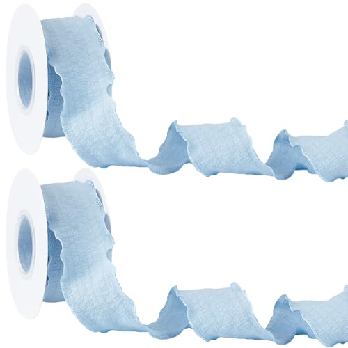 PLIGREAT 20 Meter blauer Rüschenstoff-Besatz, 4 cm breit, doppelt gerüschter Rand, Band mit Spule, Chiffon-Polyester-Besatz für Heimwerker, Nähen, Basteln, Geschenkverpackung, Blumenstrauß, Hochzeit von PLIGREAT