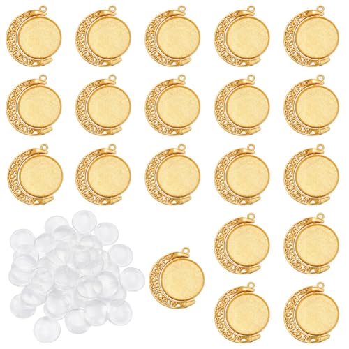 PLIGREAT 20 Stück leere Lünette Basteltabletts Gold Mond Rotation Foto Dekor mit 40 Stück Glas-Cabochons doppelseitige Mondanhänger für DIY Schmuckherstellung Harz Foto Abschluss Dekor PLIGREAT 20 Stück leere Lünette Basteltabletts Gold Mond Rotation Foto Dekor mit 40 Stück Glas-Cabochons doppelseitige Mondanhänger für DIY Schmuckherstellung Harz Foto Abschluss Dekor von PLIGREAT