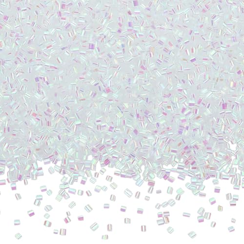 PLIGREAT 200 g weiße knusprige Bingsu Perlen, schillernde Strohröhrenperlen für schlanke 3D-Glitzer-Kunststoffperlen, Sortiment für Bastelarbeiten, Mikroperlen, schlanke Vorräte, 10 Beutel von PLIGREAT