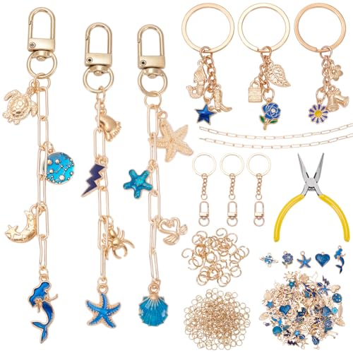 PLIGREAT 232-teiliges Schlüsselanhänger-Set mit blauem Ozean-Motiv, Muschel-Seestern-Kettenanhänger mit 100 Anhängern, 10 Schlüsselringen, 10 Federklammern, 110 offene Ringe für DIY-Schmuckherstellung PLIGREAT 232-teiliges Schlüsselanhänger-Set mit blauem Ozean-Motiv, Muschel-Seestern-Kettenanhänger mit 100 Anhängern, 10 Schlüsselringen, 10 Federklammern, 110 offene Ringe für DIY-Schmuckherstellung von PLIGREAT