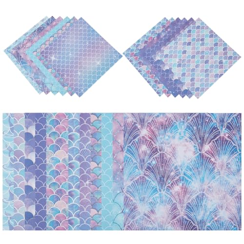 PLIGREAT 24 Blatt Meerjungfrau Thema Scrapbook Papier, Fantasy Fisch Skala Doppelseitiges Spezialpapier für DIY Kartenherstellung Origami Fotoalbum Journal Dekor DIY Hintergrund, 30 x 30 cm von PLIGREAT