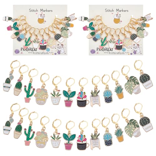 PLIGREAT 24 Stück süße Kaktus Maschenmarkierer Topf grüne Pflanzen Charms Stricken Verriegelung Marker für Frau Weben Nähen Quilten Häkeln Marker Schmuckherstellung Zubehör PLIGREAT 24 Stück süße Kaktus Maschenmarkierer Topf grüne Pflanzen Charms Stricken Verriegelung Marker für Frau Weben Nähen Quilten Häkeln Marker Schmuckherstellung Zubehör von PLIGREAT