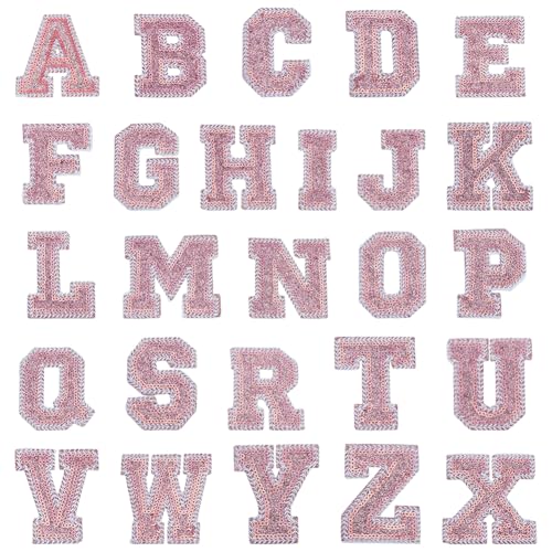 PLIGREAT 26 Stück Aufnäher Mit Pailletten Buchstaben Zum Aufbügeln. AZ Alphabet Patches Zum Aufnähen Rosa Buchstaben Zum Aufbügeln Glitzerbuchstaben Für Kleidung Jacken DIY Bastelbedarf Rosa von PLIGREAT