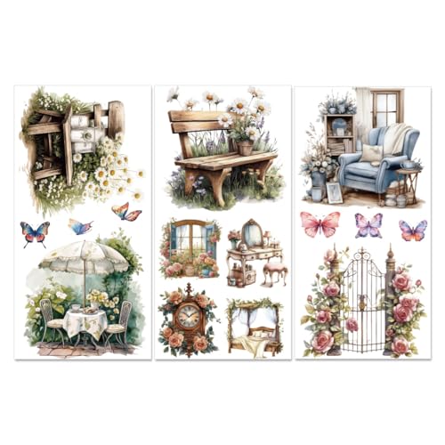 PLIGREAT 3 Blätter Floral Rub auf Transfers für Kunsthandwerk Haus Garten Thema Möbel Transfer Papier Wasserdicht Rub auf Aufkleber Aufkleber für DIY Holz Kommoden Scrapbooking Zuhause Dekorativ von PLIGREAT
