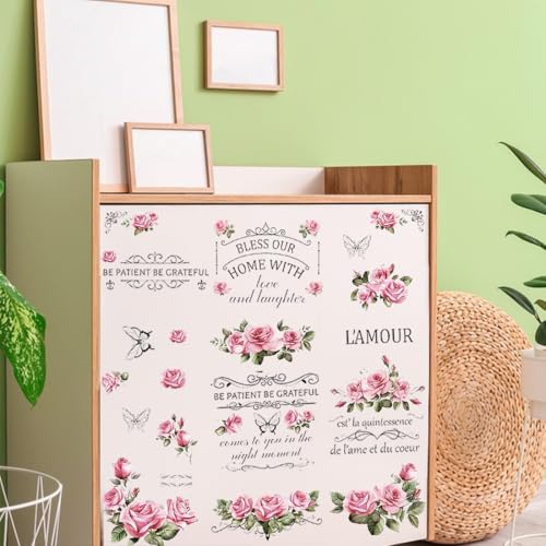 PLIGREAT 3 Blätter Reiben auf Transfers für Handwerk und Möbel Aufkleber Rose Blume Schmetterling Aufkleber für DIY Holz Kleiderschrank Schublade Schranktür Tisch Stuhl Dekoration PLIGREAT 3 Blätter Reiben auf Transfers für Handwerk und Möbel Aufkleber Rose Blume Schmetterling Aufkleber für DIY Holz Kleiderschrank Schublade Schranktür Tisch Stuhl Dekoration von PLIGREAT