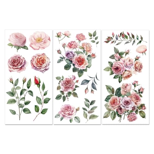 PLIGREAT 3 Blätter Rosa Blumen Rub auf Transfers für Kunsthandwerk Aquarell Blumenmöbel Rub auf Aufkleber für Holz Kommoden Kleiderschrank Dekor Alte Möbel Renovierung Dekor Transfer Aufkleber PLIGREAT 3 Blätter Rosa Blumen Rub auf Transfers für Kunsthandwerk Aquarell Blumenmöbel Rub auf Aufkleber für Holz Kommoden Kleiderschrank Dekor Alte Möbel Renovierung Dekor Transfer Aufkleber von PLIGREAT